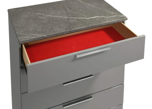 Elara Queen 5-Piece Set – Two-Tone High-Gloss Marble & Lacquer Finish with LED Lighting, Metal-Finished Legs, Spacious Storage- Gray (NJ Inventory) Default -DTYStore