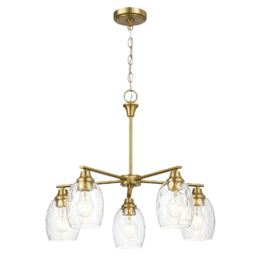 Elegance Five Lights Linear Arms Chandelier with Golden Brass Finish and Clear Water Glass 24'W x 8.5'H Default -DTYStore