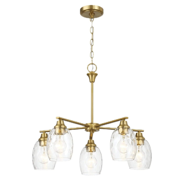 Elegance Five Lights Linear Arms Chandelier with Golden Brass Finish and Clear Water Glass 24'W x 8.5'H Default -DTYStore