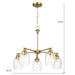 Elegance Five Lights Linear Arms Chandelier with Golden Brass Finish and Clear Water Glass 24'W x 8.5'H Default -DTYStore
