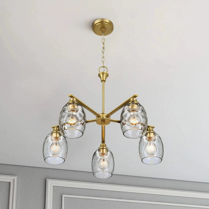 Elegance Five Lights Linear Arms Chandelier with Golden Brass Finish and Clear Water Glass 24'W x 8.5'H Default -DTYStore