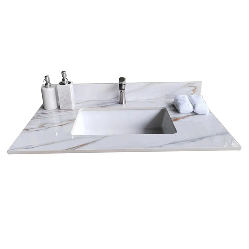 Elegant 37 Inch Carrara White Marble Vanity Top with Undermount Sink and Backsplash Default -DTYStore