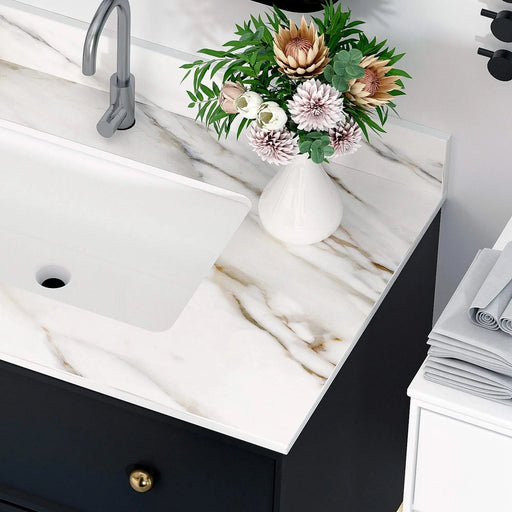 Elegant 37 Inch Carrara White Marble Vanity Top with Undermount Sink and Backsplash Default -DTYStore