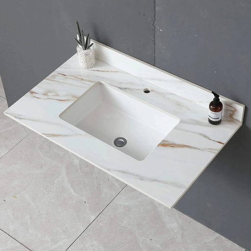 Elegant 37 Inch Carrara White Marble Vanity Top with Undermount Sink and Backsplash Default -DTYStore