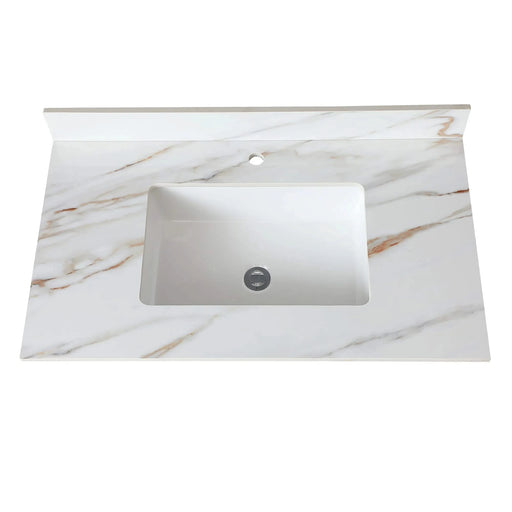 Elegant 37 Inch Carrara White Marble Vanity Top with Undermount Sink and Backsplash Default -DTYStore