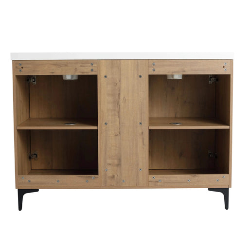 Elegant 48' Freestanding Bathroom Vanity with Double Resin Sink and Storage Rack, Soft Close Doors, Imitative Oak Finish Default -DTYStore
