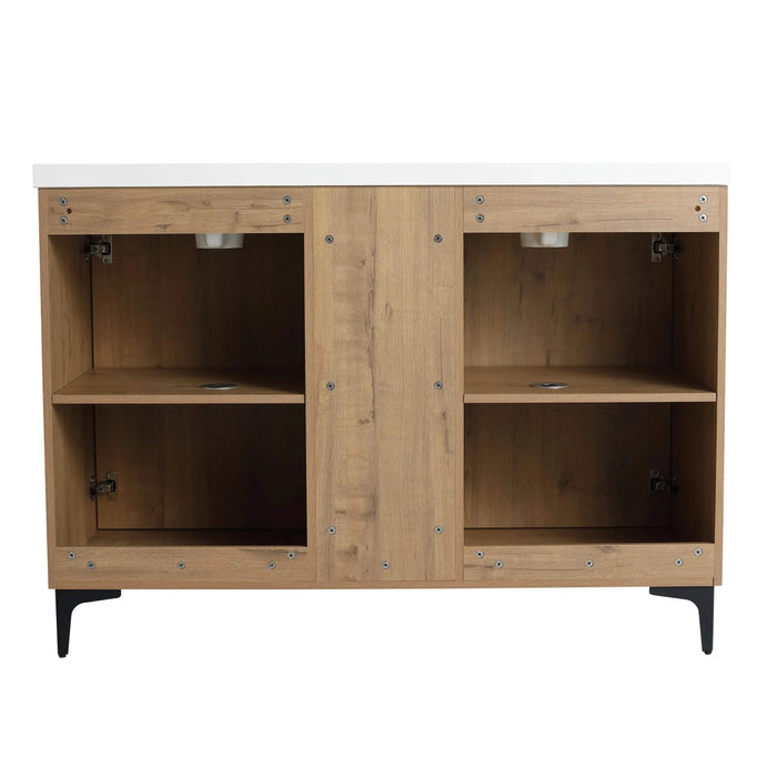 Elegant 48' Freestanding Bathroom Vanity with Double Resin Sink and Storage Rack, Soft Close Doors, Imitative Oak Finish Default -DTYStore