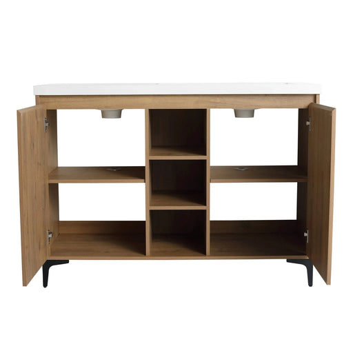 Elegant 48' Freestanding Bathroom Vanity with Double Resin Sink and Storage Rack, Soft Close Doors, Imitative Oak Finish Default -DTYStore