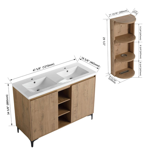 Elegant 48' Freestanding Bathroom Vanity with Double Resin Sink and Storage Rack, Soft Close Doors, Imitative Oak Finish Default -DTYStore