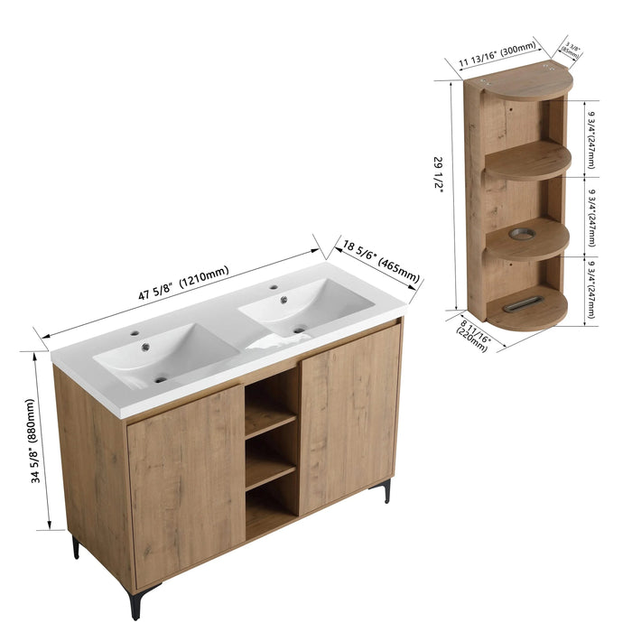 Elegant 48' Freestanding Bathroom Vanity with Double Resin Sink and Storage Rack, Soft Close Doors, Imitative Oak Finish Default -DTYStore