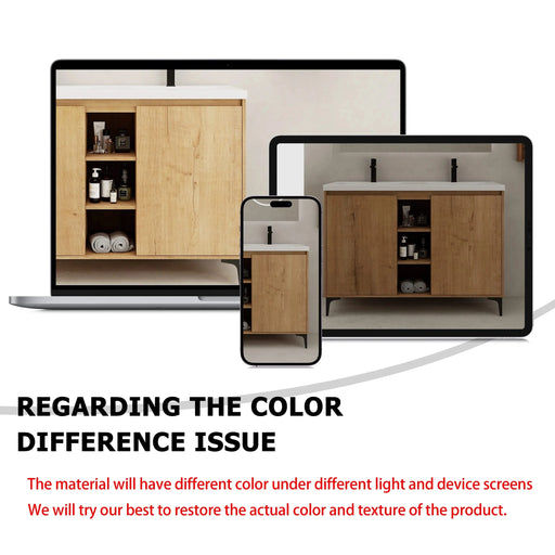 Elegant 48' Freestanding Bathroom Vanity with Double Resin Sink and Storage Rack, Soft Close Doors, Imitative Oak Finish Default -DTYStore