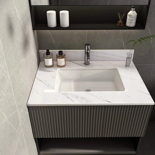 Elegant Bathroom Vanity Top with Undermount Sink, White Sintered Stone, 31 Inch Carrara Marble Design Default -DTYStore