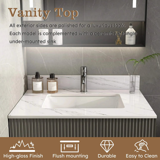 Elegant Bathroom Vanity Top with Undermount Sink, White Sintered Stone, 31 Inch Carrara Marble Design Default -DTYStore