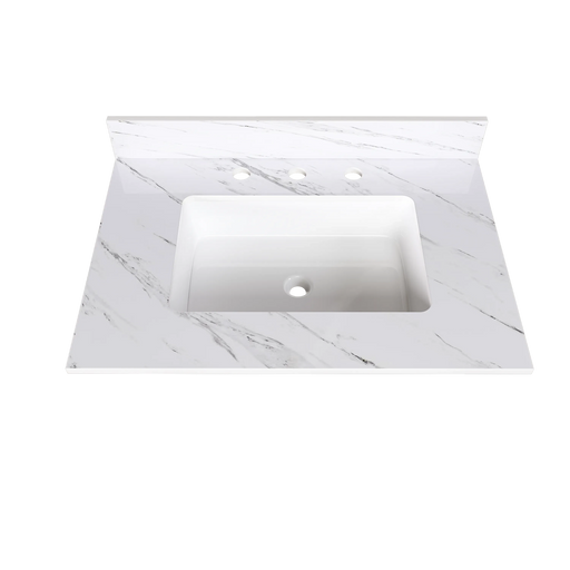 Elegant Bathroom Vanity Top with Undermount Sink, White Sintered Stone, 31 Inch Carrara Marble Design Default -DTYStore