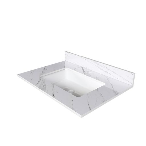 Elegant Bathroom Vanity Top with Undermount Sink, White Sintered Stone, 31 Inch Carrara Marble Design Default -DTYStore