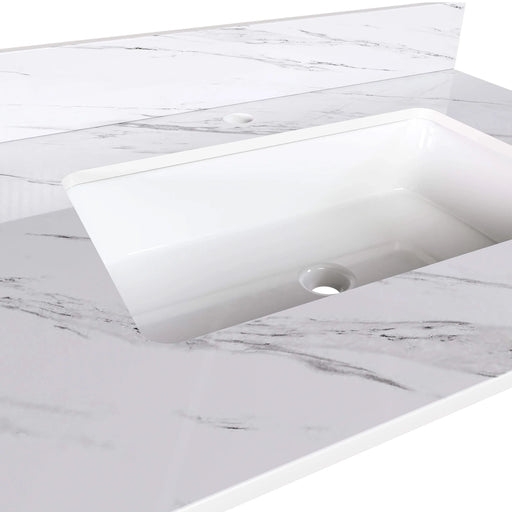 Elegant Bathroom Vanity Top with Undermount Sink, White Sintered Stone, 31 Inch Carrara Marble Design Default -DTYStore