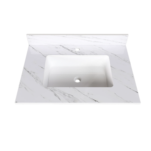 Elegant Bathroom Vanity Top with Undermount Sink, White Sintered Stone, 31 Inch Carrara Marble Design Default -DTYStore