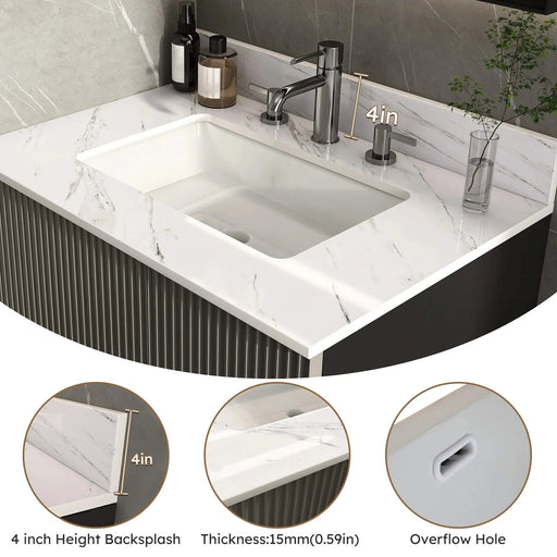 Elegant Bathroom Vanity Top with Undermount Sink, White Sintered Stone, 31 Inch Carrara Marble Design Default -DTYStore