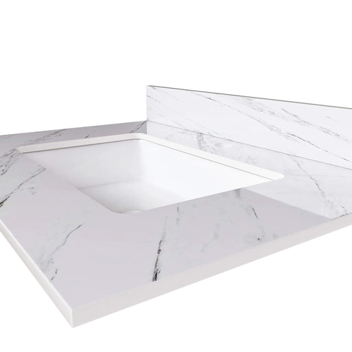 Elegant Bathroom Vanity Top with Undermount Sink, White Sintered Stone, 31 Inch Carrara Marble Design Default -DTYStore