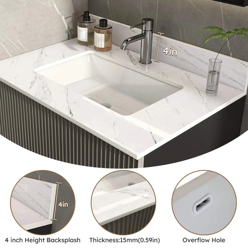 Elegant Bathroom Vanity Top with Undermount Sink, White Sintered Stone, 31 Inch Carrara Marble Design Default -DTYStore