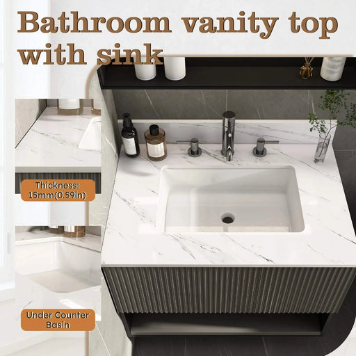 Elegant Bathroom Vanity Top with Undermount Sink, White Sintered Stone, 31 Inch Carrara Marble Design Default -DTYStore