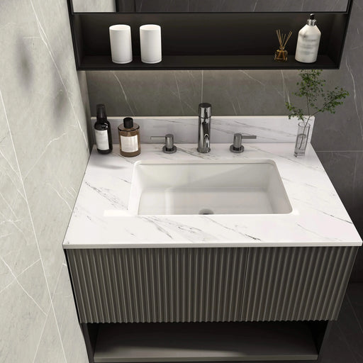 Elegant Bathroom Vanity Top with Undermount Sink, White Sintered Stone, 31 Inch Carrara Marble Design Default -DTYStore
