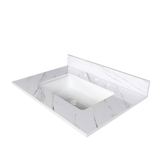 Elegant Bathroom Vanity Top with Undermount Sink, White Sintered Stone, 31 Inch Carrara Marble Design Default -DTYStore
