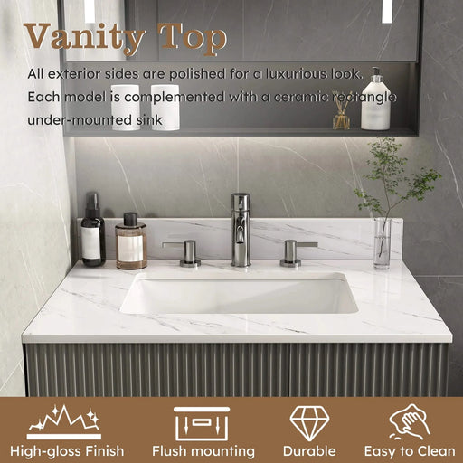 Elegant Bathroom Vanity Top with Undermount Sink, White Sintered Stone, 31 Inch Carrara Marble Design Default -DTYStore
