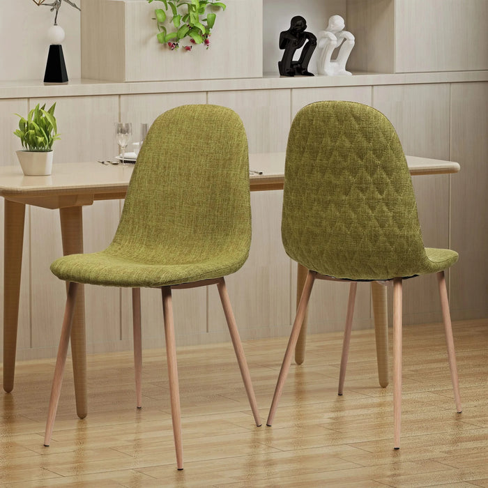 Elegant Dining Chair Set of 2 with Green Fabric and Light Walnut Finish Default -DTYStore
