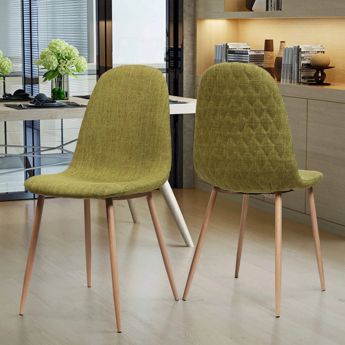 Elegant Dining Chair Set of 2 with Green Fabric and Light Walnut Finish Default -DTYStore