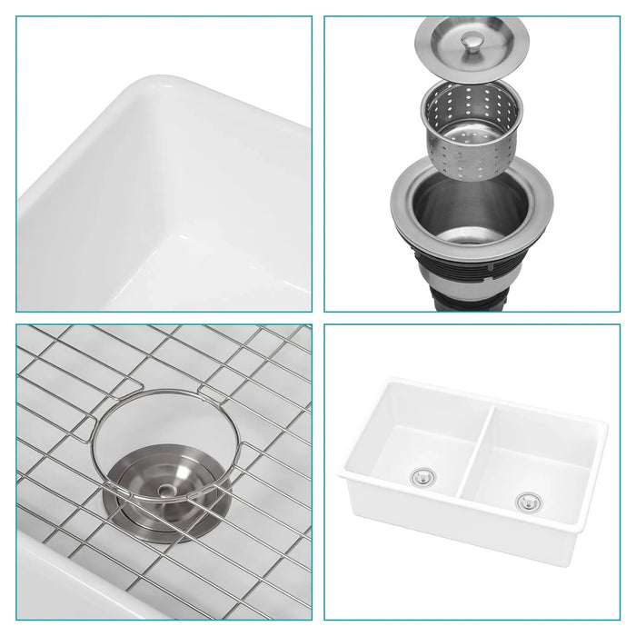 Elegant Dual Mount 32' Undermount Double Bowl Ceramic Kitchen Sink in White Default -DTYStore