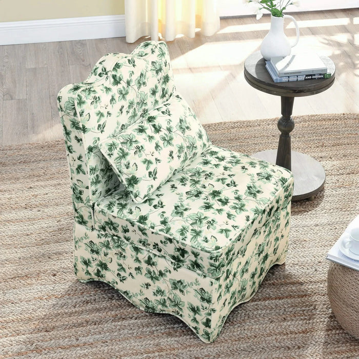 Elegant Flannel Single Dining Chair with Soft Seat Cushion and Backrest, Green, Wood Frame Default -DTYStore