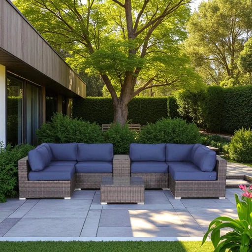 Elegant Fully Assembled 4-Person Wicker Patio Seating Set with Cushions and Glass-Top Table Default -DTYStore