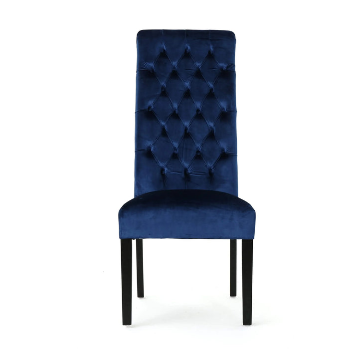 Elegant George Hi-Back KD Dining Chair Set of 2 with Tufted Velvet in Navy Blue Default -DTYStore
