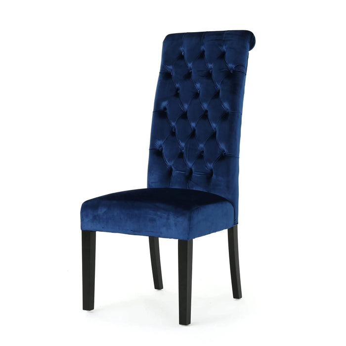 Elegant George Hi-Back KD Dining Chair Set of 2 with Tufted Velvet in Navy Blue Default -DTYStore