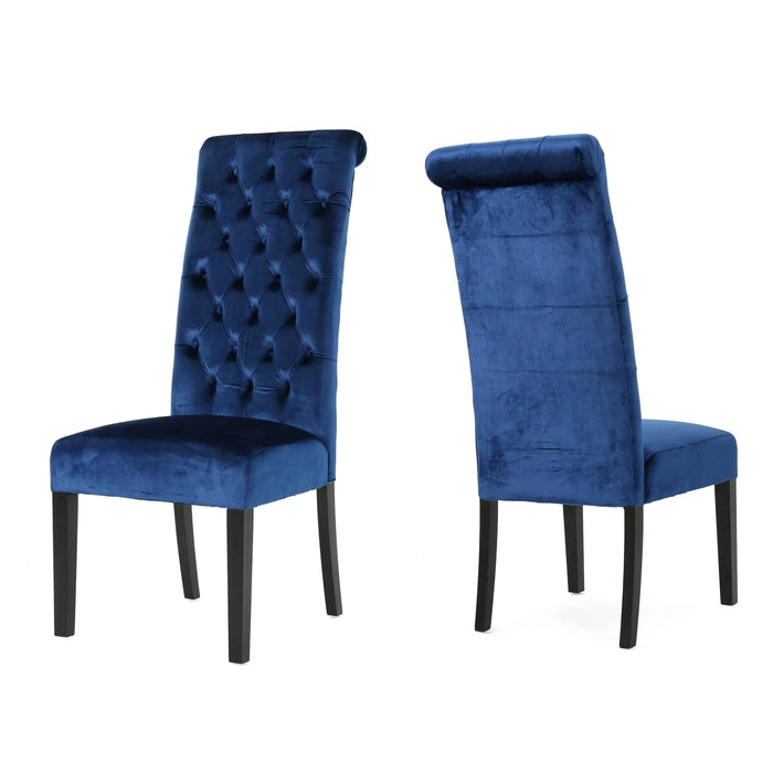 Elegant George Hi-Back KD Dining Chair Set of 2 with Tufted Velvet in Navy Blue Default -DTYStore