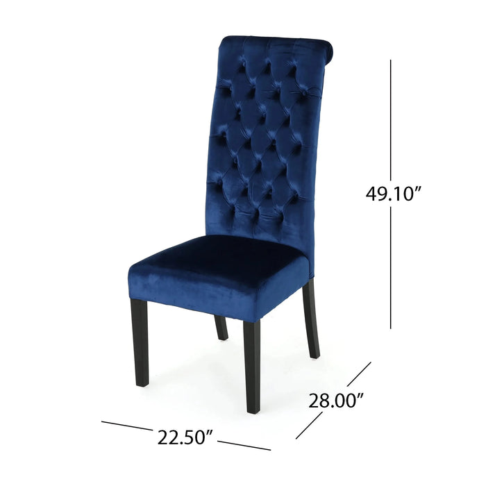 Elegant George Hi-Back KD Dining Chair Set of 2 with Tufted Velvet in Navy Blue Default -DTYStore
