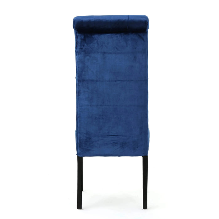 Elegant George Hi-Back KD Dining Chair Set of 2 with Tufted Velvet in Navy Blue Default -DTYStore