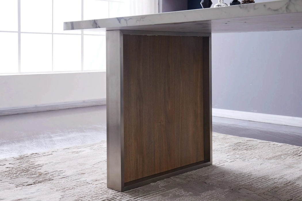 Elegant Luxurious Imitation Marble MDF Dinning Table for 6 or 8, Rectangular 63'L*35.4'W*29.8'H, Walnut+Stainless Steel Legs Modern, Durable, Easy to Assemble for Kitchen/Living Room/Meeting, White Default -DTYStore