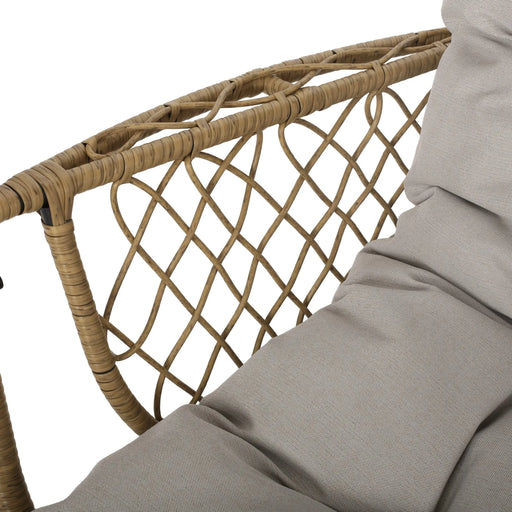 Elegant MALIA Outdoor/Indoor Wicker Hanging Chair with Cushion, Brown+Beige, Faux Rattan, 34.50x25.00x46.25 inches Default -DTYStore