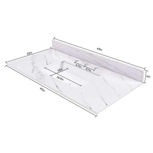 Elegant Marble Vanity Top, 43 Inch Bathroom Vanity with Undermount Sink, White Sintered Stone, Bianco Carrara Venato Default -DTYStore