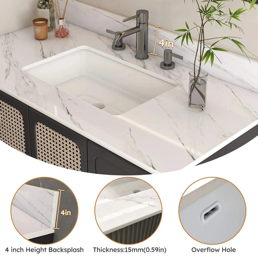 Elegant Marble Vanity Top, 43 Inch Bathroom Vanity with Undermount Sink, White Sintered Stone, Bianco Carrara Venato Default -DTYStore