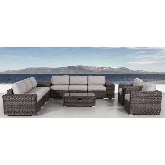 Elegant Outdoor 8-Person Seating Group with Cushions, Espresso Wicker, 130 inch Default -DTYStore