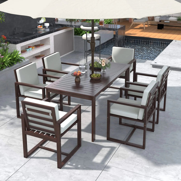 Elegant Patio Dining Set with Removable Cushions in Dark Brown Acacia Wood for Outdoor Spaces Default -DTYStore