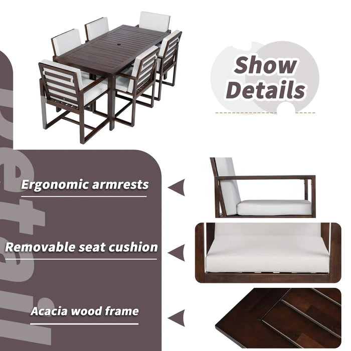 Elegant Patio Dining Set with Removable Cushions in Dark Brown Acacia Wood for Outdoor Spaces Default -DTYStore