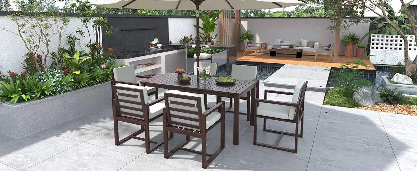 Elegant Patio Dining Set with Removable Cushions in Dark Brown Acacia Wood for Outdoor Spaces Default -DTYStore