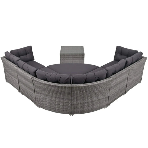 Elegant Patio Furniture Set Outdoor Daybed Rattan Sectional with Cushions and Center Table, Grey, Iron + Rattan Default -DTYStore