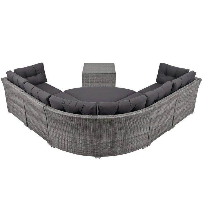 Elegant Patio Furniture Set Outdoor Daybed Rattan Sectional with Cushions and Center Table, Grey, Iron + Rattan Default -DTYStore