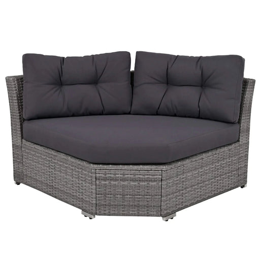 Elegant Patio Furniture Set Outdoor Daybed Rattan Sectional with Cushions and Center Table, Grey, Iron + Rattan Default -DTYStore