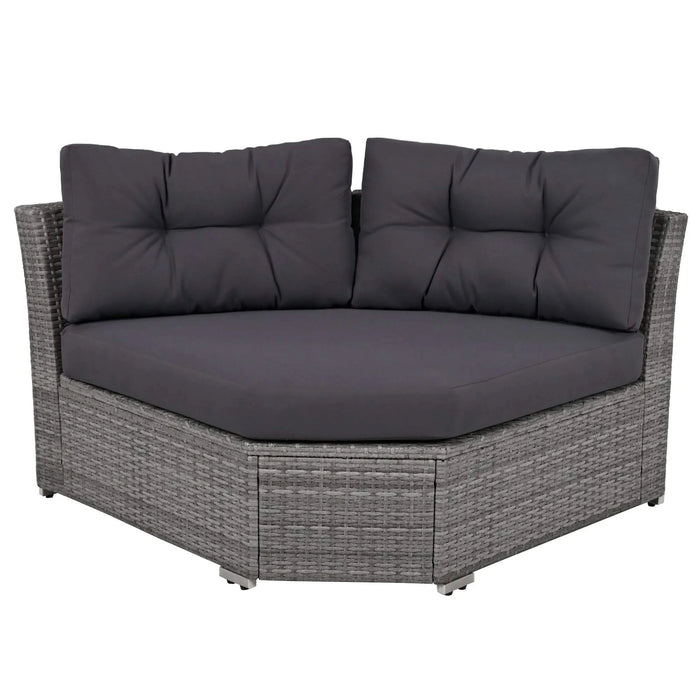 Elegant Patio Furniture Set Outdoor Daybed Rattan Sectional with Cushions and Center Table, Grey, Iron + Rattan Default -DTYStore